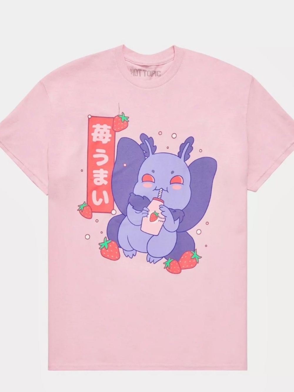Mothman Strawberry Milk T-Shirt Size Medium Pink Hot Topic